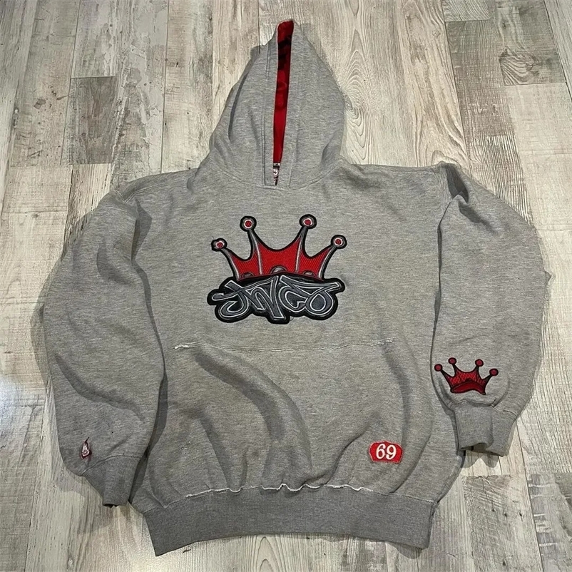 American Hip Hop Vintage JNCO Pattern Embroidered Hoodie Men Y2K Street Punk Rock Fashion Joker Sweatshirt Unisex Tops 240717