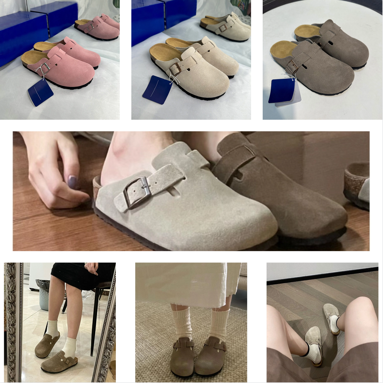 Designer Slide Sandals Womens - Cork Clog Sandals Genuine Leather Mens Beach Sandals Casual Slippers Clogs for Summer Unisex Size Large Size High Quality