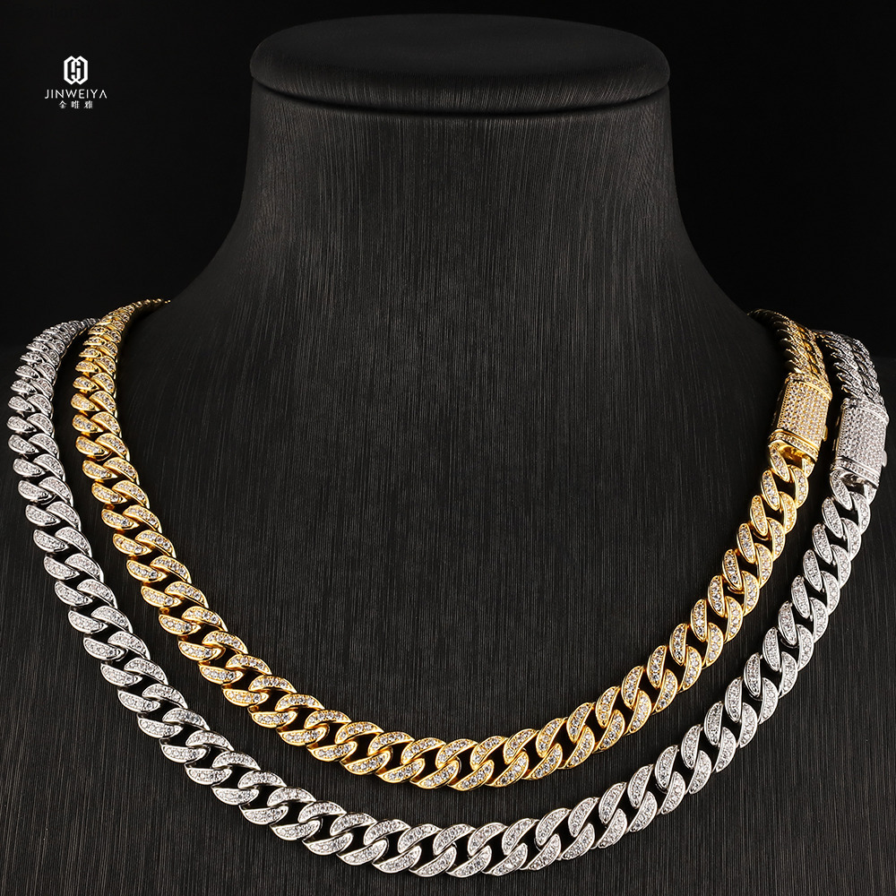 VVS Diamond 925 Sterling Silver Bracelet Necklace 13mm Moissanite Gold Plated Cuban Link Chain Elegant Jewelry