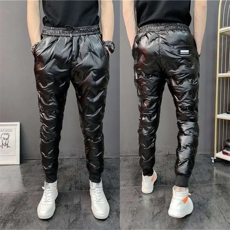shiny winter down pants thick and warm sports pants casual mens ultra-thin outdoor windproof and waterproof cotton pants 241111