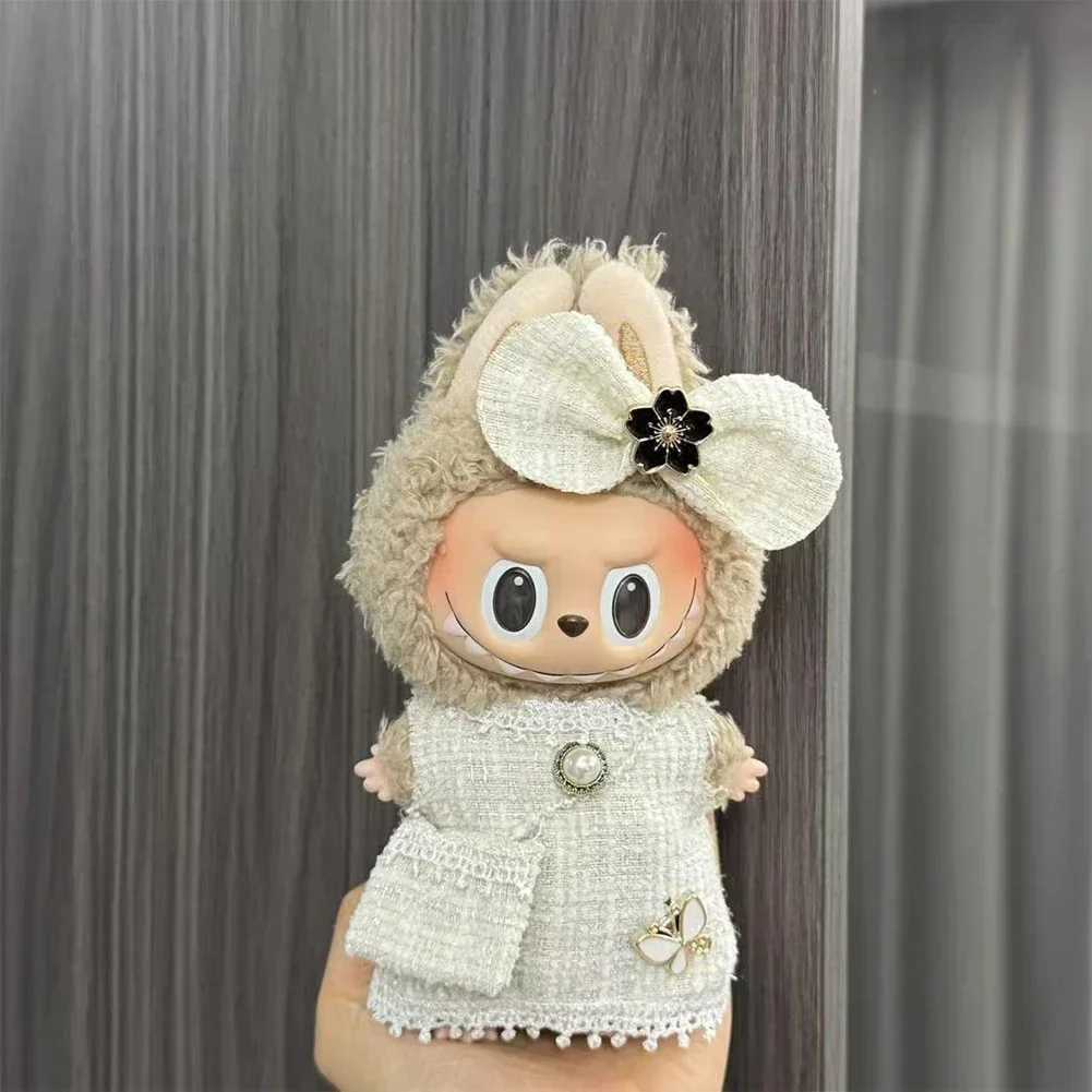 For Labubu Doll Clothes Outfit Accessories Labubu Clothes Designer Black White Plaid Dress Set Mini Dolls Clothing Girl Gift C250924