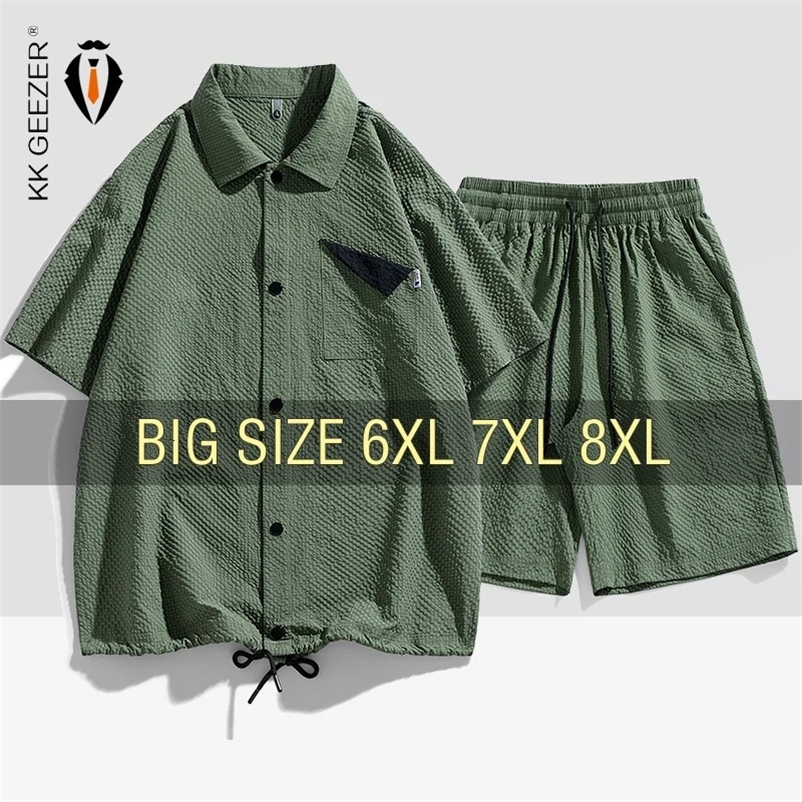 T Shirt Men Suit Shorts Tshirt Set Bubble Oversize 6XL 7XL 8XL Plus Size Short Sleeve Summer T-shirts Breathable Fashion Loose 240518