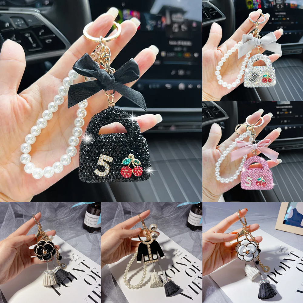 Camellia tassel charms shoulder bag Korean pearl chain clothing car accessories keychain 333 Z260130