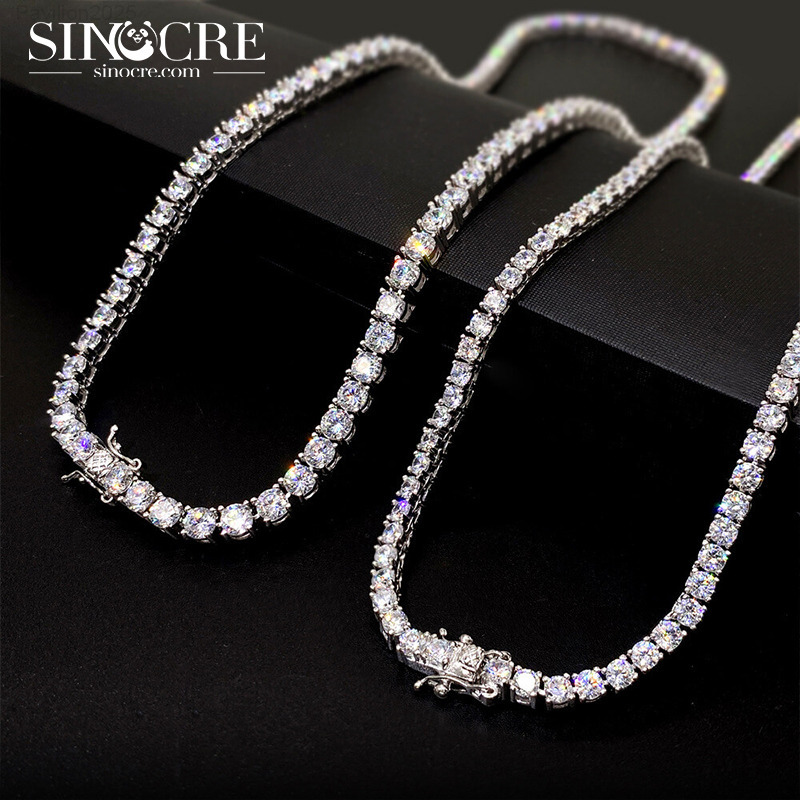 4Mm Moissanite 10K Tennis Necklace Distributor Sinocre Hiphop Silver Plated
