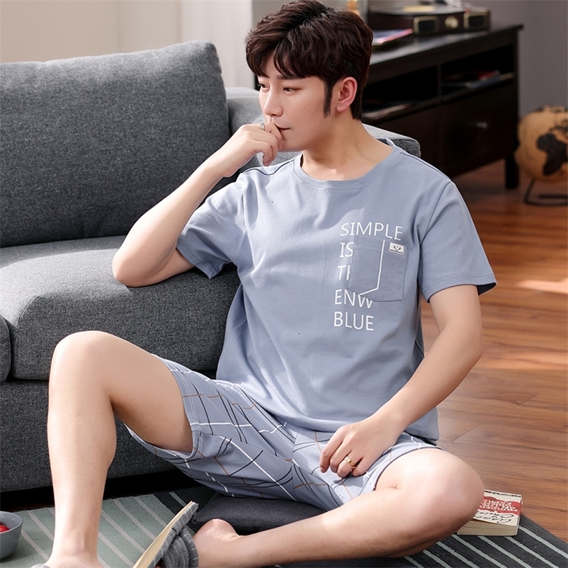 Men's Sleepwear Summer Plus Size Short Sleeve Cotton Pajama Sets for Men Korean Cute Sleepwear Suit Pyjama Male Loungewear Homewear Clothes 23032