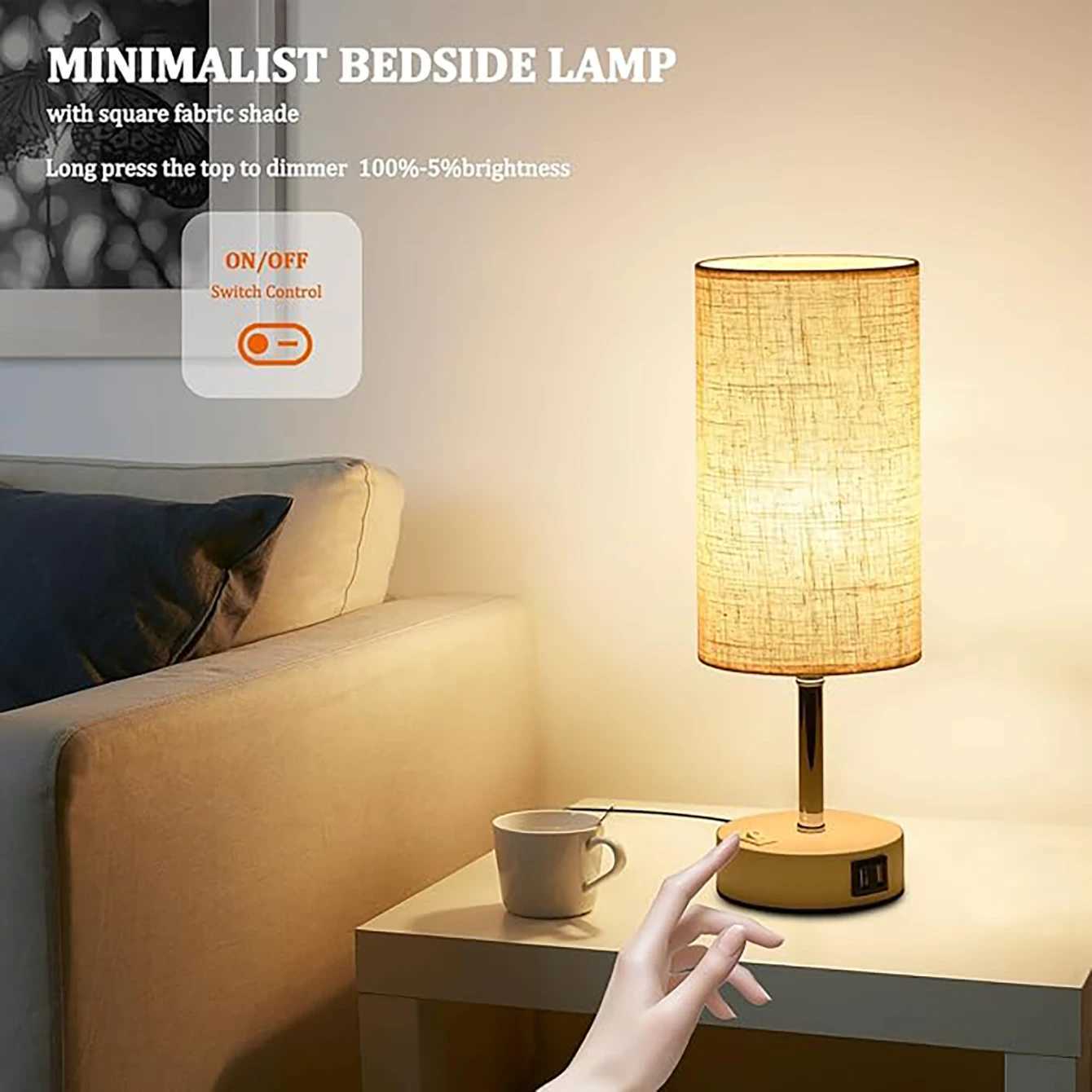 E27 bulb desk lamp with USB port circular linen lampshade suitable for bedroom bedside table decoration light without bulb C251115