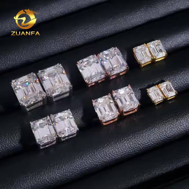 VVS D Emerald Cut Moissanite Diamond Earrings 925 Sterling Silver Hip Hop Jewelry Luxury Men Women Fashionable Ear Studs