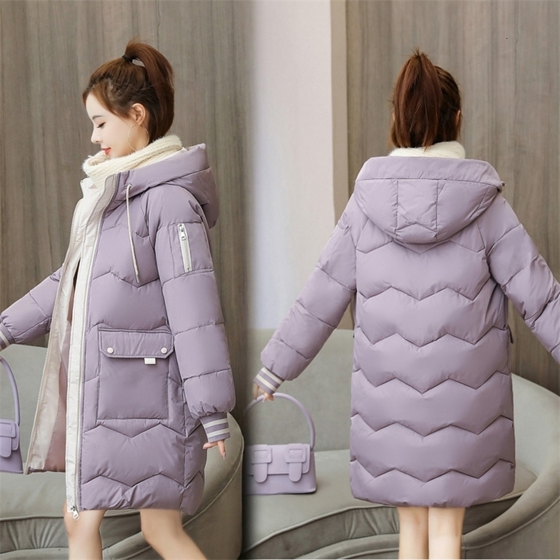 down padded coat cotton jacket women Korean loose winter coat winter small fresh Long padded jacket 201019
