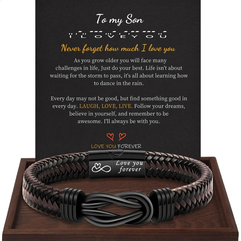Stainless Steel Leather Bracelet To My Son Grandson Dad Braided Jewelry for Men Festival Gift Row Magnetic Closure 241119