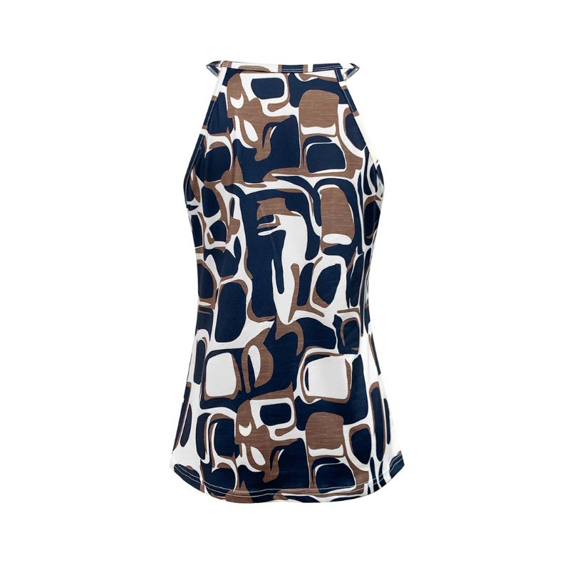 Women's Summer New Fashion Vacation - Style Halter Top, All - Over Printed Milk Silk Sleeveless Tank (CIUM Brand)-CF52932