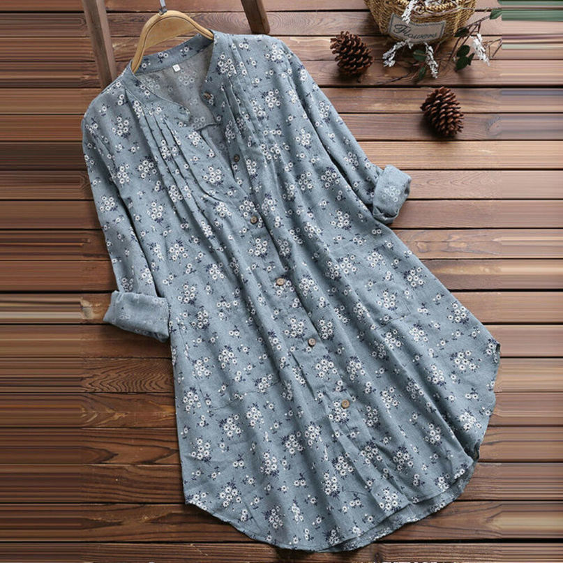 Women's Blouses Shirts Plus Size Boho Shirts Women Long Sleeve Floral Print Kaftan Baggy Long Blouse Tops Beach Casual Tunic Shirt 3XL 220826