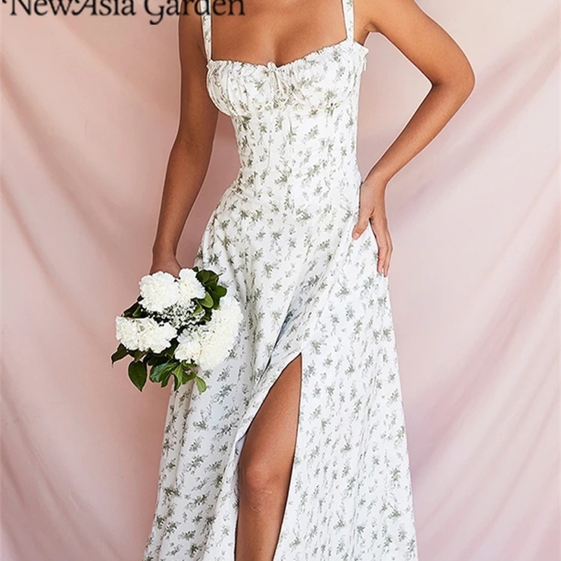 Urban Sexy Dresses Asia Floral Summer Dress Boned Tie Up Split Elastic With Lining Adjustable Strapes Zip Summer Dress Beach Women Vestido 231214