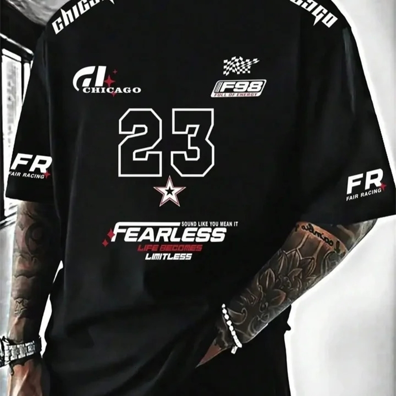 letter printed casual graphic T-shirt short sleeved sports womens T-shirt unisex casual Japanese clothing summer mens racing T-shirt 250402