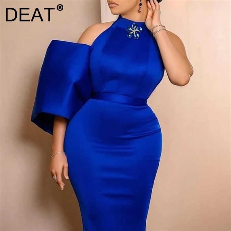 DEAT Women Halter sexy strapless Dress Round Neck Short sleeve Arrivals Lady Sexy Fashion Spring Summer 11D1399 210709