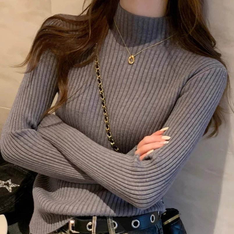 Women Long Sleeved Turtleneck Sweater Harajuku Pullover Women Knit Sweater Slim Elastic Korean Simple Basic Jumper Solid Tops 241217