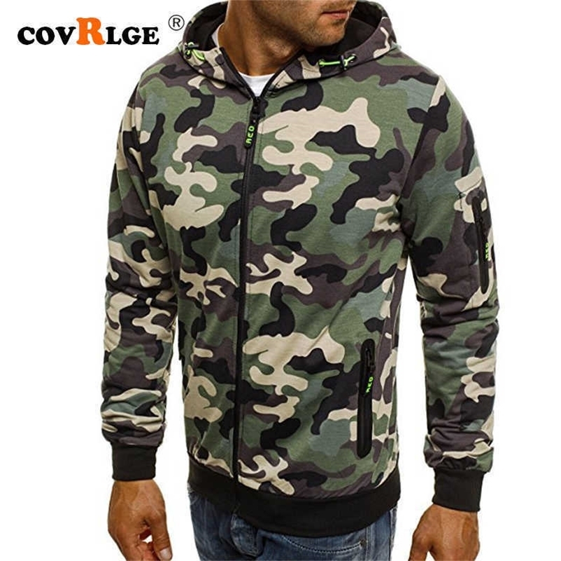 Covrlge Men's Zipper Hoodie Autumn Camouflage Sweatshirts Hoody Casual Fashion Solid Streetwear Homme Hoodies MWW169 211018