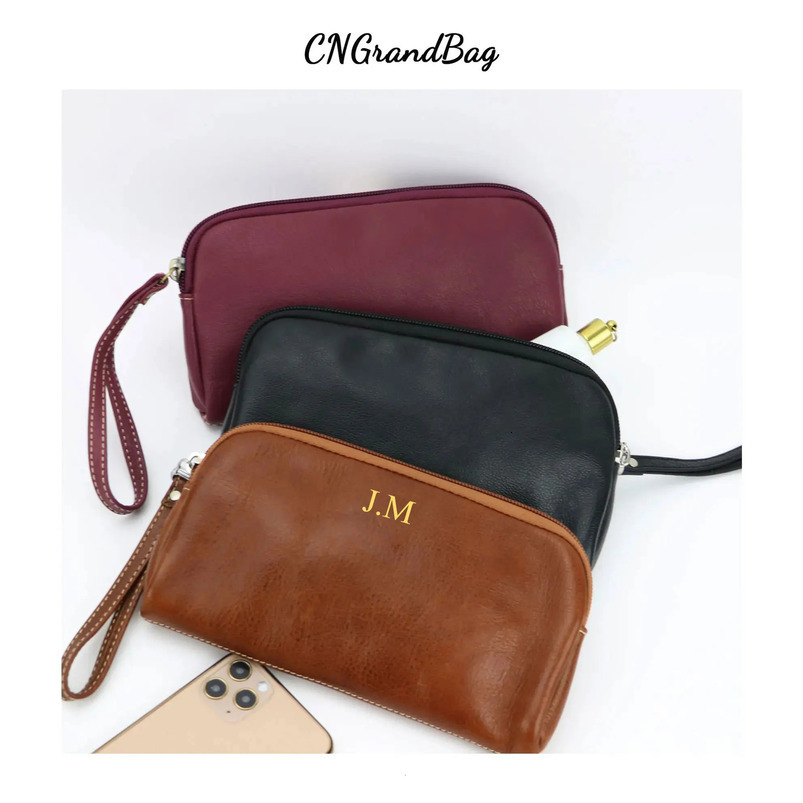 Classic Womens Genuine Cow Leather Clutch Bag Soft Grain Wrist Suitable for Mobile Wallet 240808