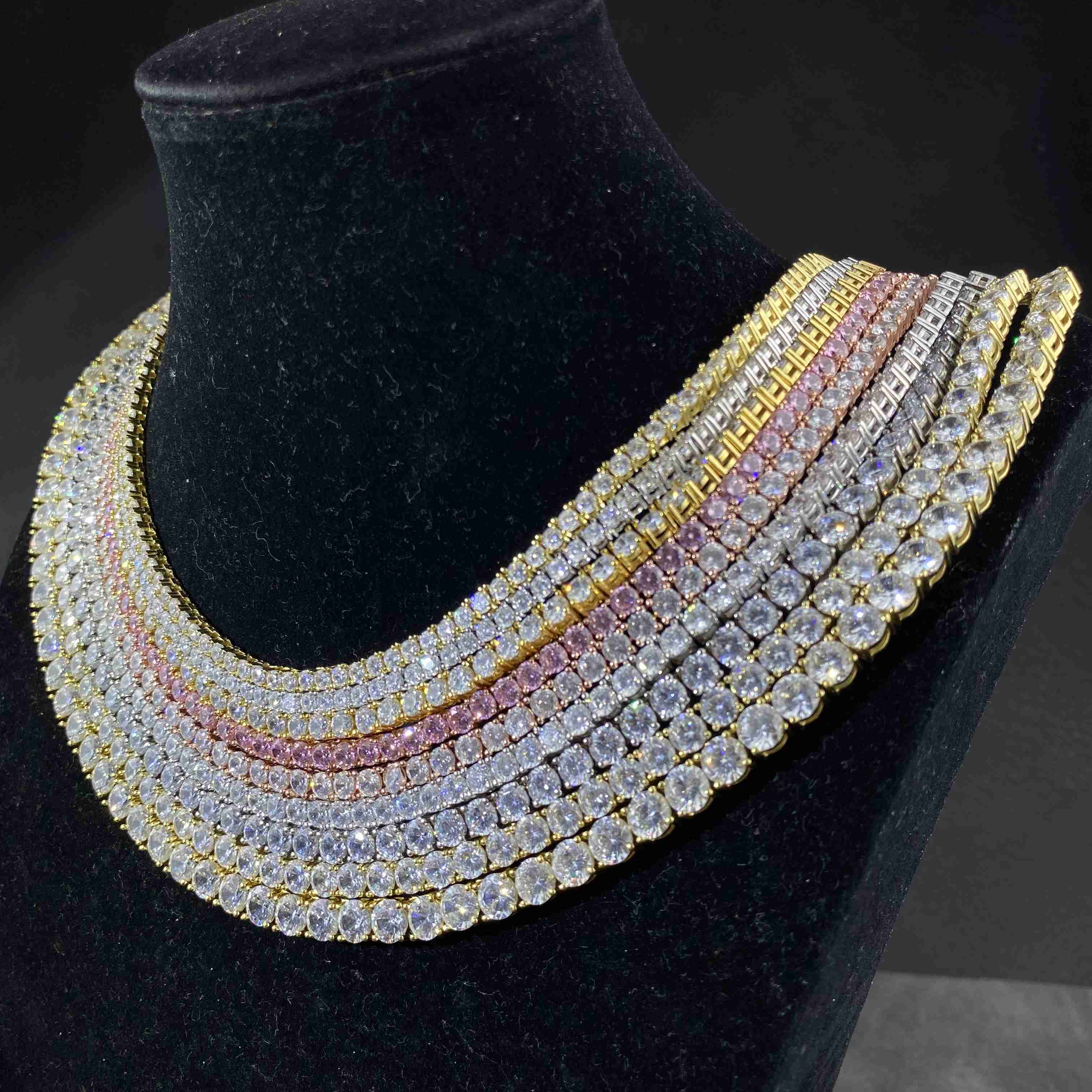 18K Gold Plated Hiphop Jewelry 3mm 4mm 5mm 6mm Iced Out CZ Tennis Chain Necklace