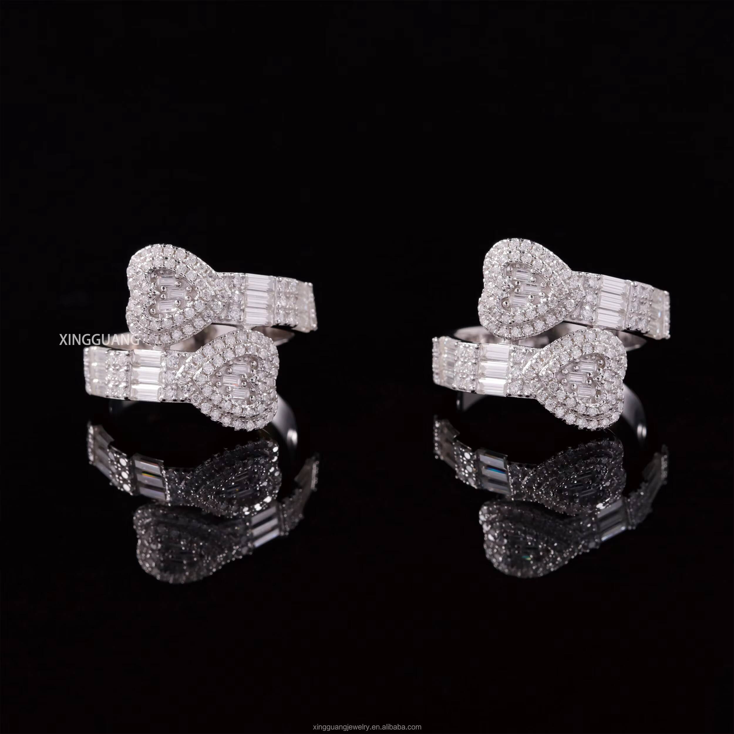 New Arrival Heart Ring Baguette Cut Moissanite Hip Hop Style Cuban 925 Sterling Silver Rings for Men Women Jewelry