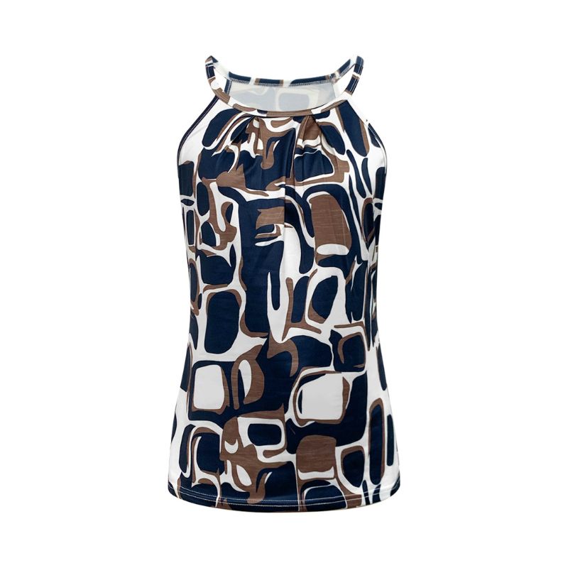 Women's Summer New Fashion Vacation - Style Halter Top, All - Over Printed Milk Silk Sleeveless Tank (CIUM Brand)-CF52932