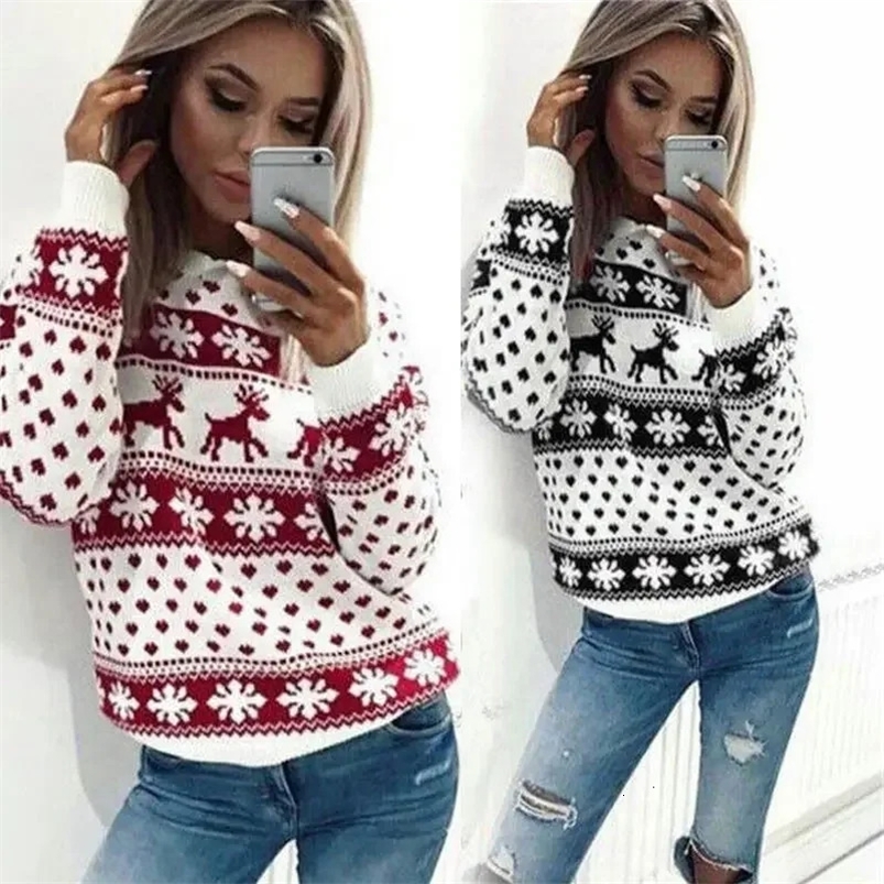 Fashion Womens Christmas Cartoon Deer Print Long Sleeve Round Neck Hoodie 241025