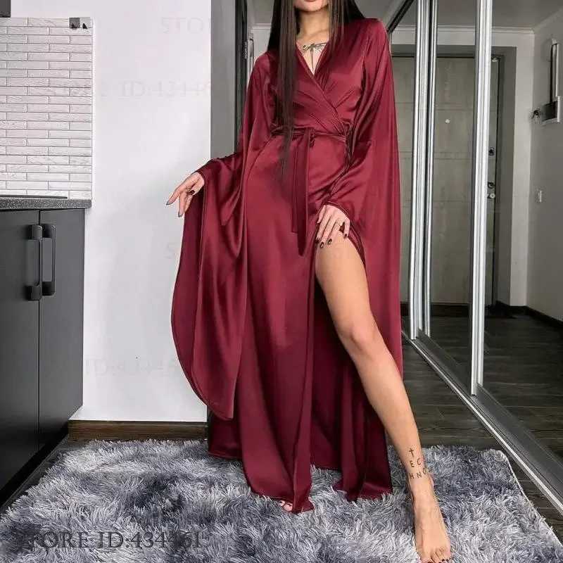 Fashion Elegant Women Long Robe Home Dress Sexy Ice Silk Kimono Bathrobe Gown Spring Summer Nightgown Loungewear Loose Homewear Z250924