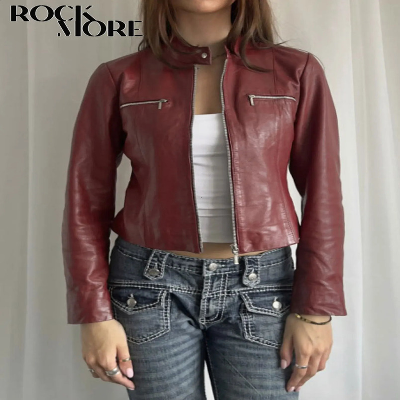 Rockmore Womens PU Leather Jackets Streetwear Basic Zipper Coats Autumn Vintage Solid Outerwear Y2k Clothes Aesthetic 90s Tops 250122
