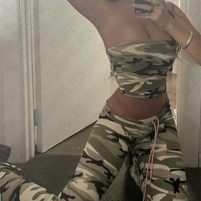 Hip Hop Punk Camouflage Womens pants Casual Harajuku American Style Sexy Tube Tops Gothic Emo Girls vintage Y2K Rock Streetwear 250122