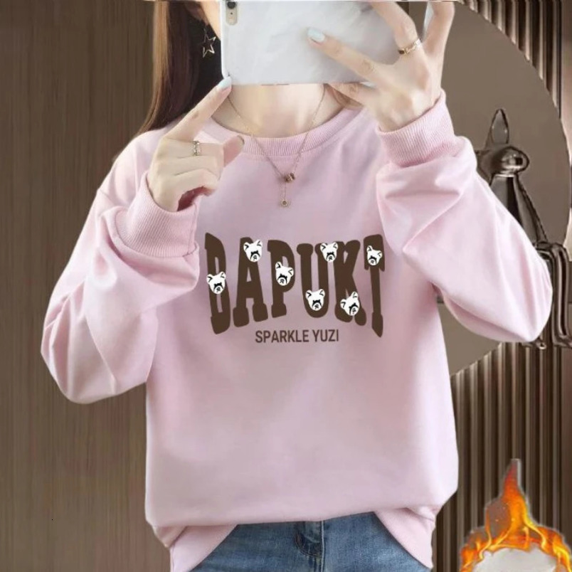 Letter Cartoon Printing Lantern Long Sleeve Crew Neck Pullover Hoodies Casual Loose Spring Autumn Screw Thread Korean Tops 250208