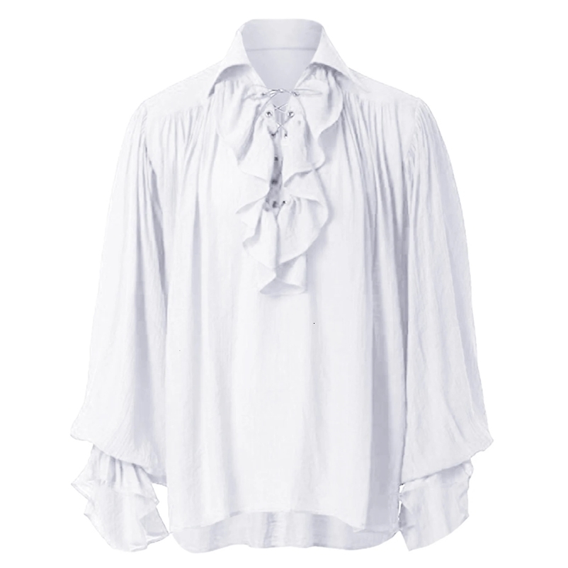 Mens Renaissance Costume Ruffled Long Sleeve Lace Up Medieval Steampunk Pirate Shirt Cosplay Prince Drama Stage Costume Tops 240704