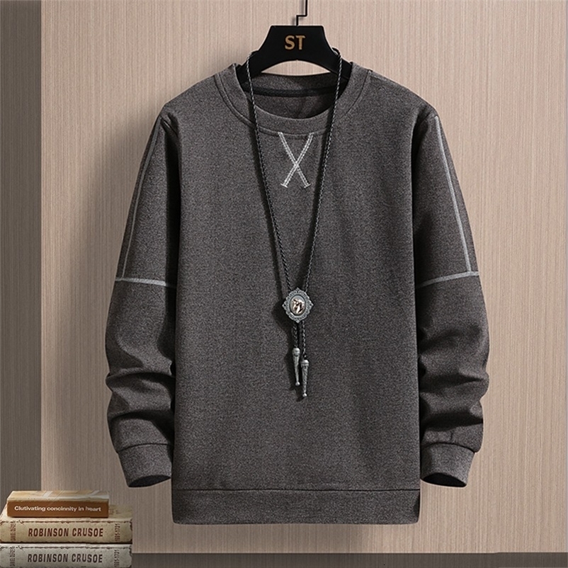 Men's T-Shirts Men's Casual Sweatshirt Autumn/Winter Korea Fashion Long Sleeve T-shirt with Velvet Top O-Neck Hoodie 230403