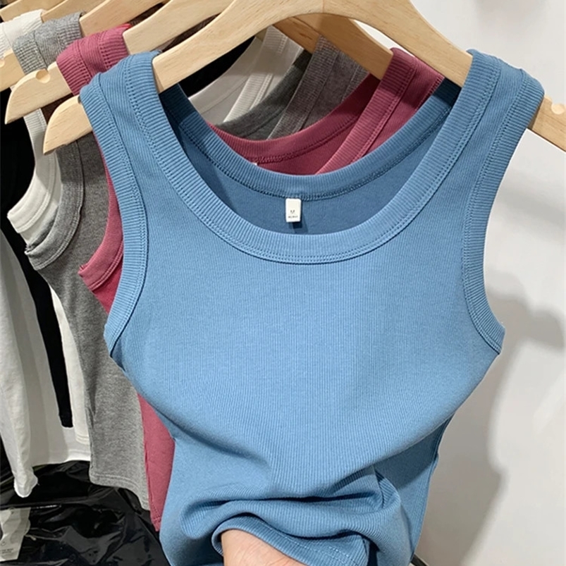 Summer Women Sleeveless Tank Tops Fashion Crop Top O-neck Fitness Knitted Ribbed Vest Female Solid Camis Cropped Streetwear 250519