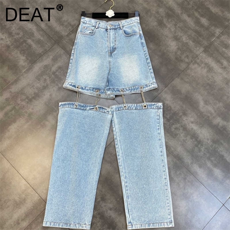 DEAT Women Chain Stitching Hollow Split Fork Cool Handsome Street Detachable Pants Fashion Spring Summer 11D1757 210709
