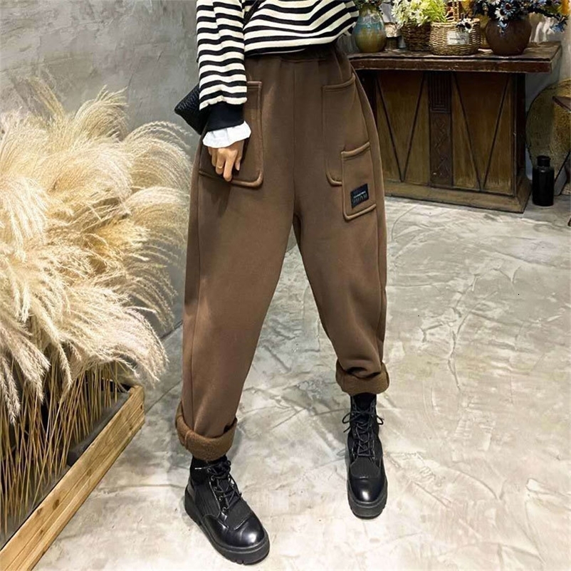 Women's Pants Capris Autumn Winter Arts Style Women Elastic Waist Thicken Warm Harem Pants All-matched Casual Ankle-length Loose Pants V505 23032
