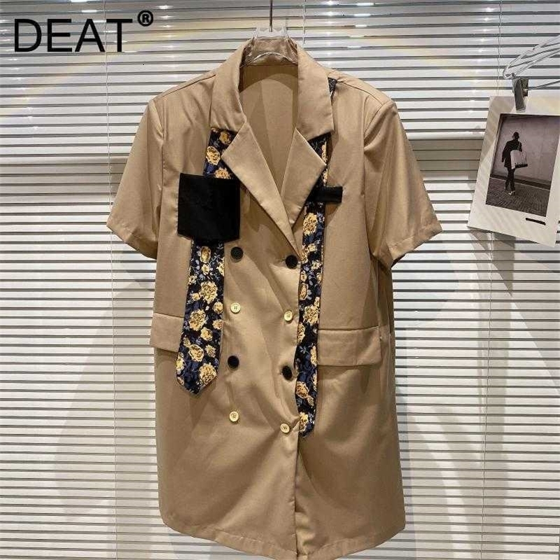 DEAT Women Floral Tie Short Dress Turn-down Collar Short Sleeve Arrivals Lady Temperament Fashion Spring Summer 11D1045 210709