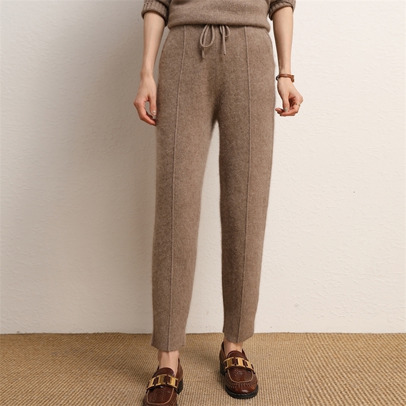 Women's Pants Capris Women Pants Autumn and Winter Soft Comfortable High-Waist 100% Cashmere Knitted Thickening Pants Female Elastic 4Colors 2303