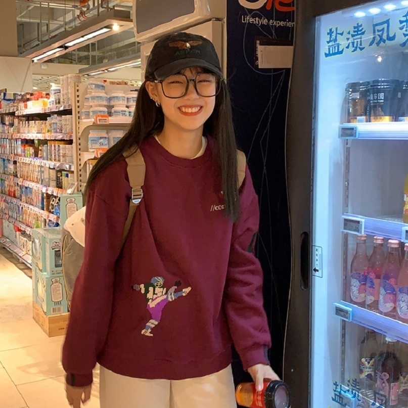 2 colors autumn winter preppy style Women warm Sweatshirts embroidery thick Sweatshirt Womens pullovers ( F4155) 210423