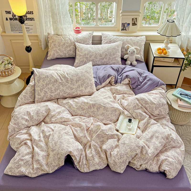 A-class mother and baby grade small fresh small bamboo cotton four piece set, washed cotton bed sheets, duvet covers, bedsheets, student dormitory thr