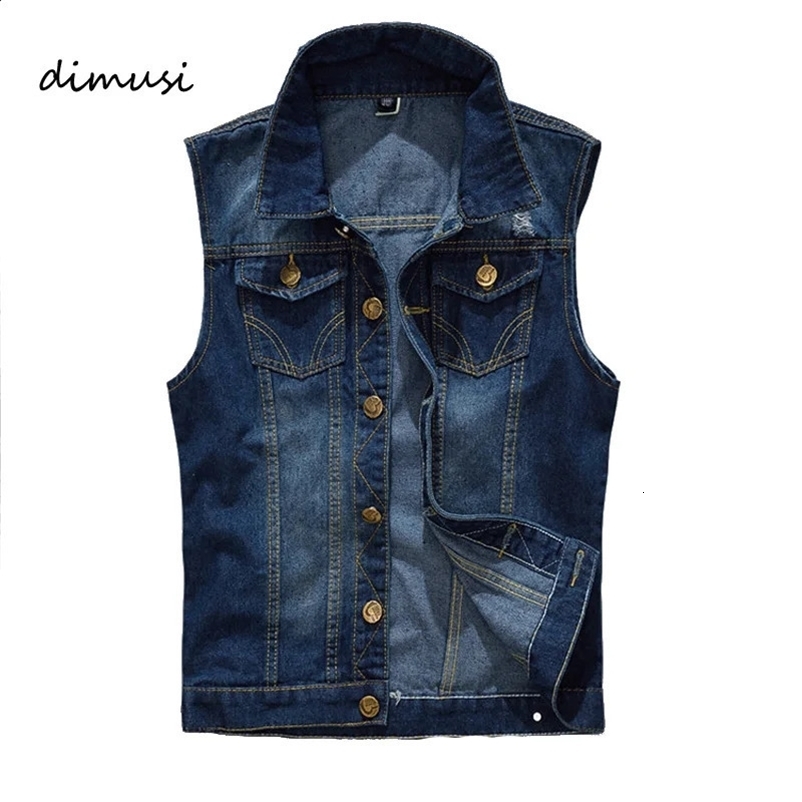 DIMUSI Men Denim Vest Vintage Sleeveless washed jeans waistcoat Man Vintage Cowboy ripped Jacket Male Waistcoat 5XLYA663 240912