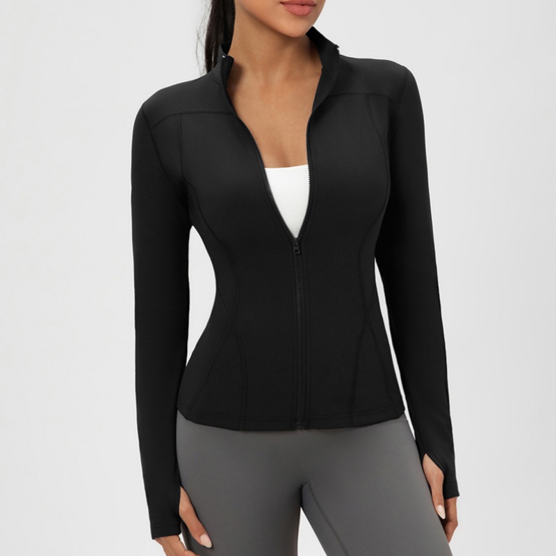 Women's Zipper Yoga Fleece Standing Collar Waist Cinching Slimming Running And Fiess Top Quick Drying Tight Fitting Sports Jacket