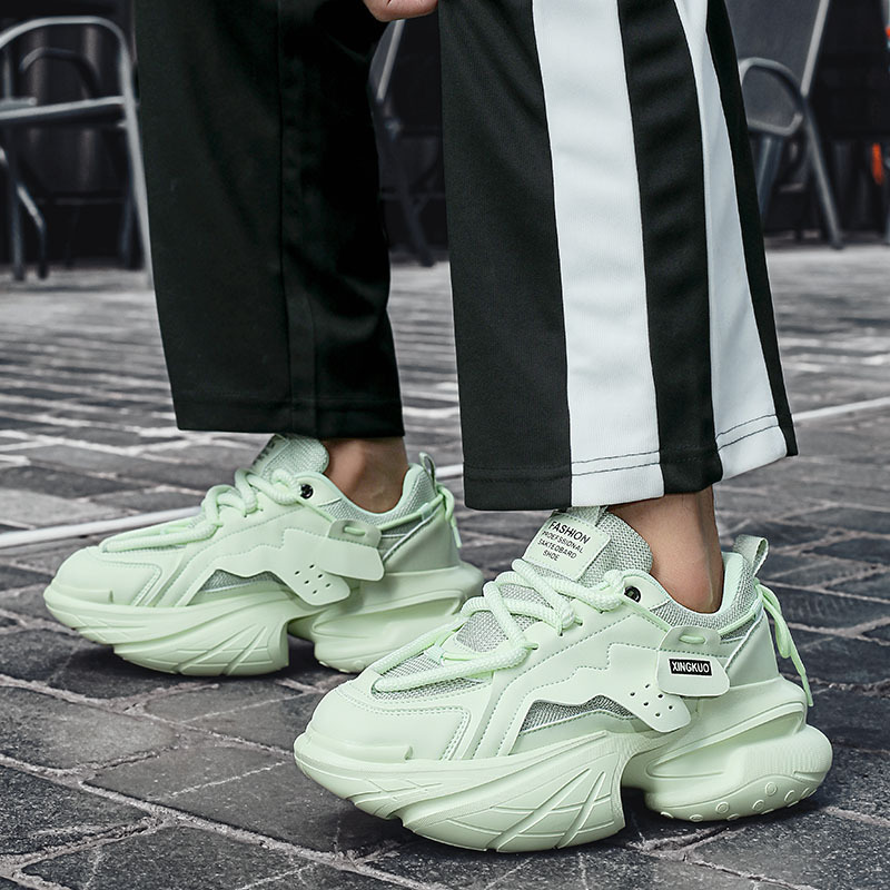 Designer shoes free shipping Hot trendy men's shoes breathable and casual thick soled height increasing sports shoes black red green brown