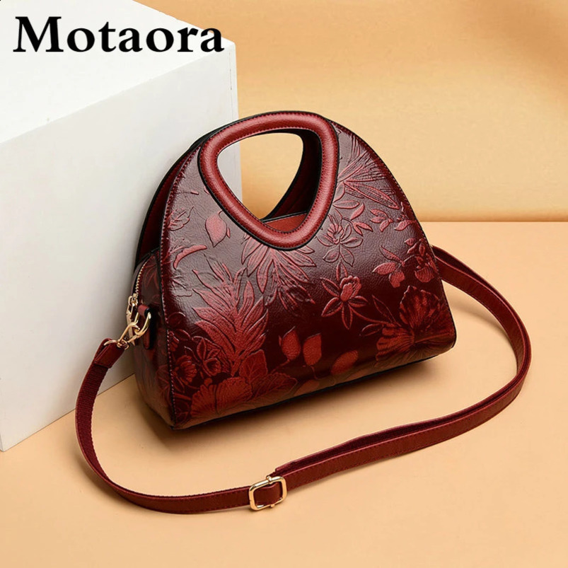 MOTAORA Womens Shoulder Bag High Quality Leather Top Handle Retro Ethnic Style Ten Font 240809