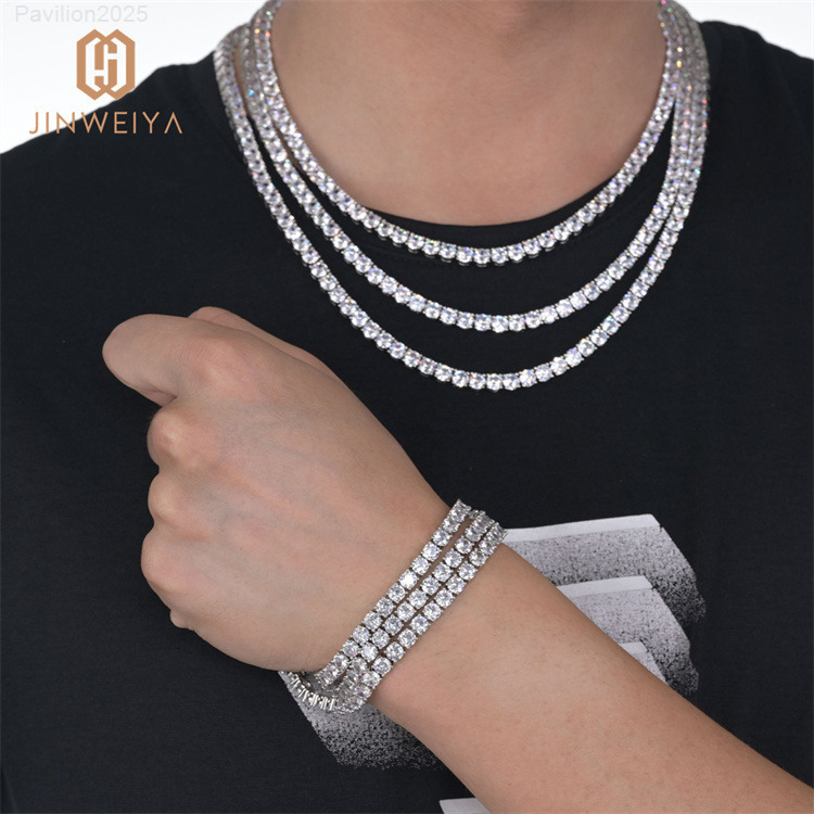 JWY Mens Fashionable Hip Hop Brass Cuban Link Chain Necklace Stylish Gold Plated Jewelry with Moissanite Main Stone