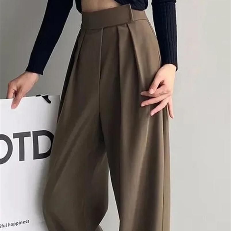 Jielur Brown Wide Leg Women Classic Suit Vintage Palazzo Office Elegant Casual Black Trousers Female High Waist Pants Z260314