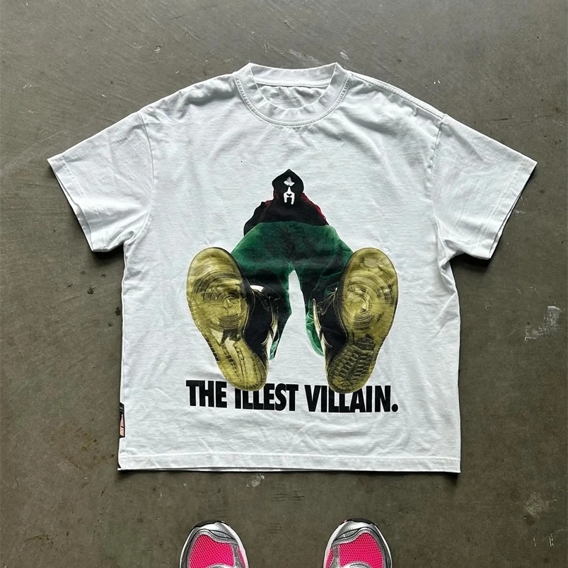 European and American Character Cartoon Letter Printed T-shirt for Men Y2k Harajuku Casual Pure Cotton Loose Short Sleeve 250207