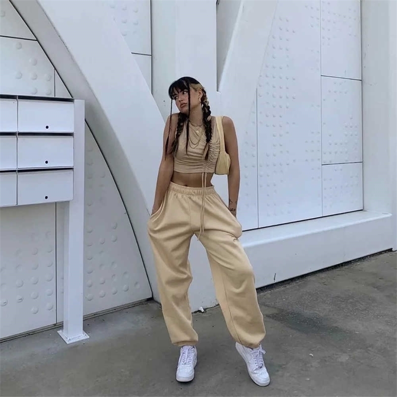 Fall Winter Women Long Trousers Loose Warm Hight-waist Elastic Wasitband Streetwear Fashion Casual Female Pants 210709