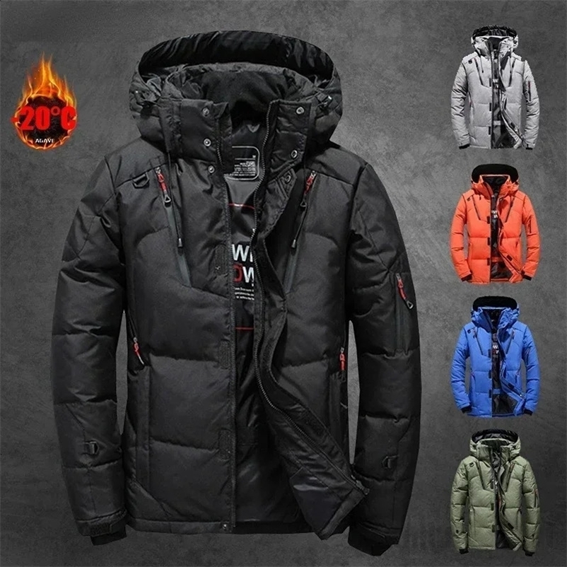 Winter Thickened Mens Down Jacket Climbing Hunting Hooded Warm White Duck Down Coat Mens Casual Lightweight Down Jacket Skiing 240912
