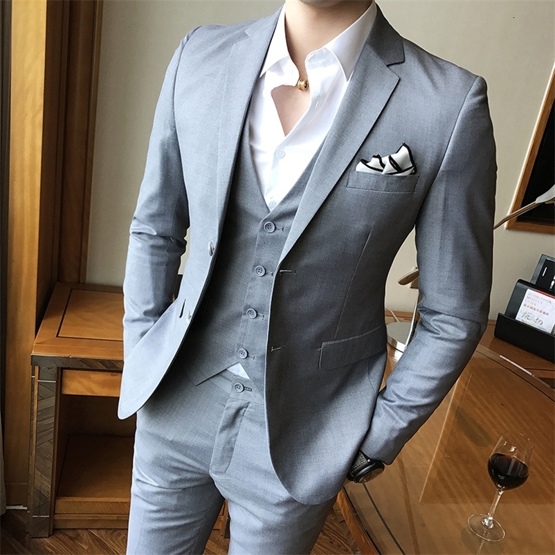 Men's Suits Blazers JacketPantsVest 3 Pcs Set Blazers Fashion Men Casual Boutique Business Solid Color Wedding Suits Dress Coat Trousers 230506