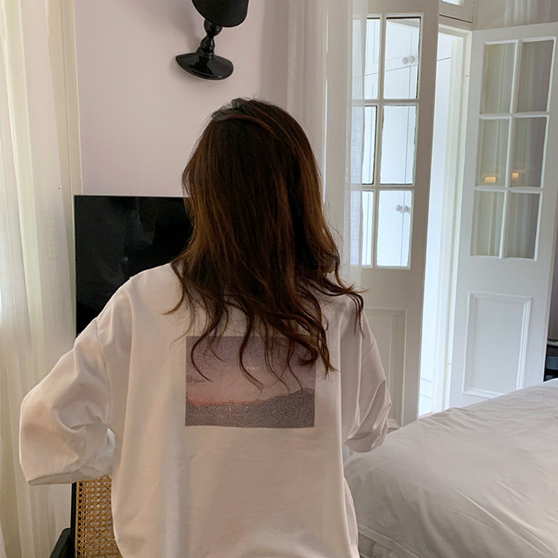 2 colors autumn korean style Women Sweatshirts Long Sleeve back print loose Sweatshirt Womens pullovers ( F4092) 210423