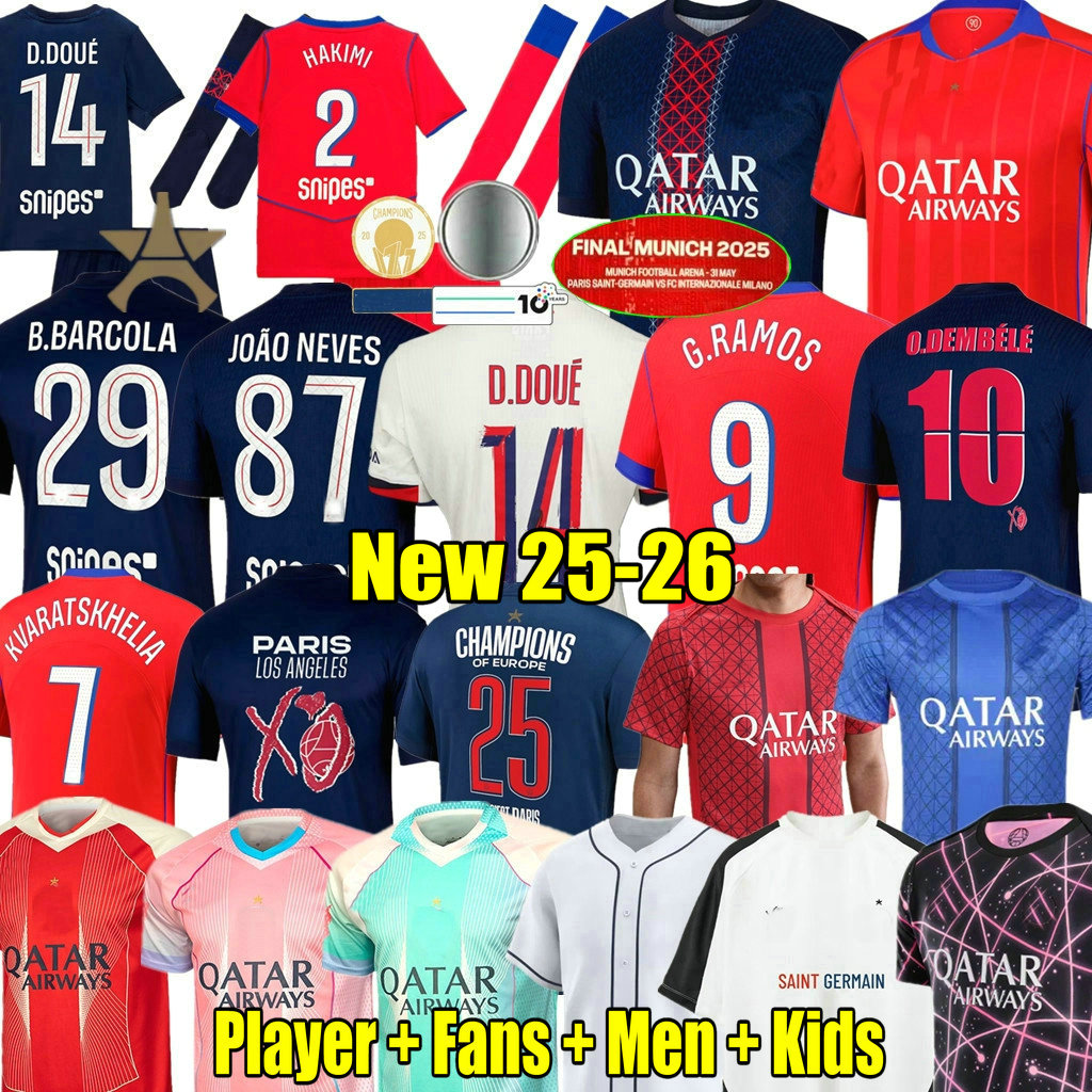 FINAL 25 26 Maillot KVARATSKHELIA Soccer Jersey Kids Kit Player Fans Pre Match 2025 2026 Maglia Paris Home Away Football Shirt HAKIMI PSGSE VITINHA DEMBELE BARCOLA